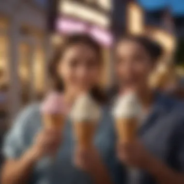 Enjoying Ice Cream Experience Happy customers enjoying ice cream on a summer evening