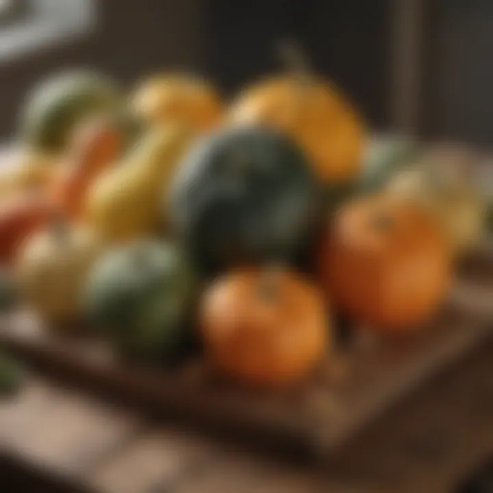 Variety of squash on a rustic table