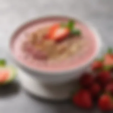 Delicious smoothie bowl topped with strawberry protein shake powder