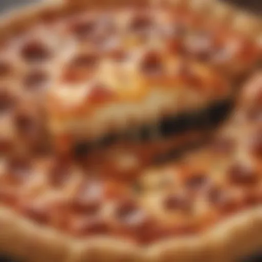 A close-up view of a cheesy stuffed crust pizza showcasing its delicious filling.