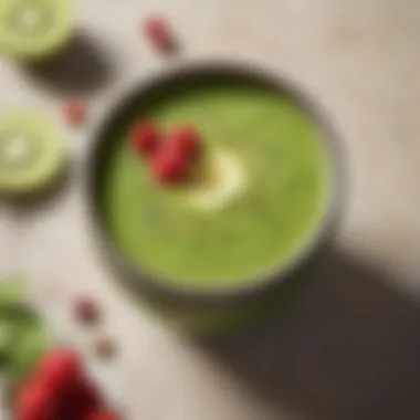 Refreshing green smoothie in a stylish bowl with garnishes