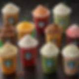 A vibrant assortment of sweet drinks at Starbucks showcasing unique colors and textures