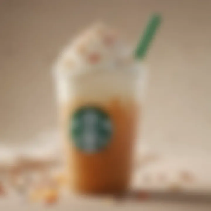 Close-up view of a popular sweet drink highlighting its creamy texture and toppings