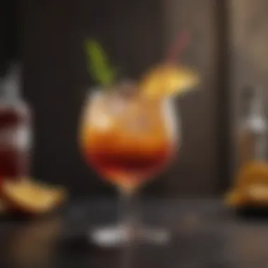 Innovative Cocktail Creation A creatively crafted cocktail featuring syrup alcohol with garnishes