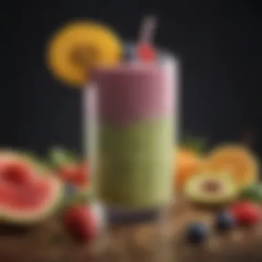 Nutrient-Rich Protein Smoothie Nutritious protein-packed smoothie adorned with fresh fruits and seeds.