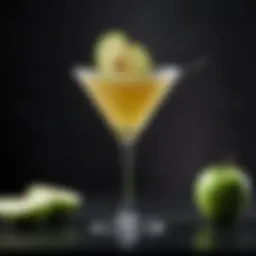 A vibrant appletini cocktail garnished with a slice of green apple.