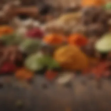 Colorful Spices for Beer Can Seasoning A vibrant assortment of spices and herbs used for beer can seasoning