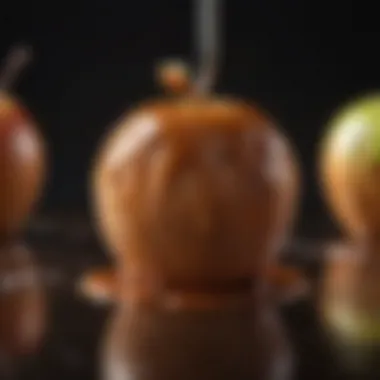 Glistening Caramel Apple Delight A close-up view of a caramel apple drizzled with rich chocolate, showcasing a glossy finish.