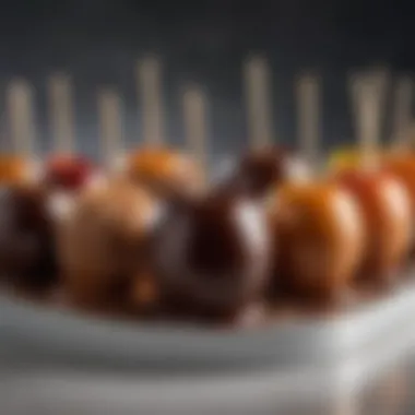 Sophisticated Presentation of Chocolate Apples An elegant display of chocolate-dipped apples arranged artistically, highlighting unique flavor pairings.