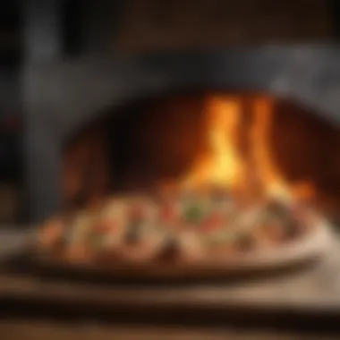 A perfectly baked fire oven pizza, showcasing melted cheese and vibrant toppings.