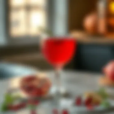 Elegant Pomegranate Juice Cocktail An elegant glass of pomegranate juice cocktail with herbs