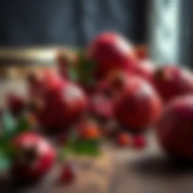 Fresh Pomegranates A selection of fresh pomegranates on a rustic wooden table