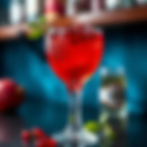 A vibrant cocktail garnished with pomegranate seeds