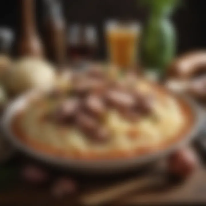 A beautifully arranged dish featuring sauerkraut and sausage harmoniously combined