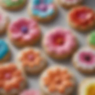 Close-up of vibrant floral-themed cookies with intricate designs