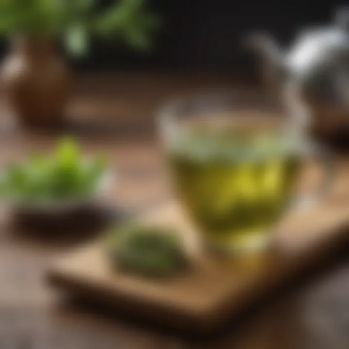 A serene cup of green tea on a wooden table