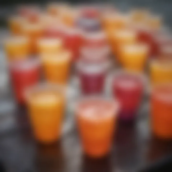 Vibrant acrylic cups arranged for an outdoor gathering