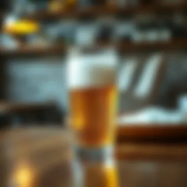 Refreshing Alcohol-Free Beer in a Glass A close-up of a frothy glass of alcohol-free beer on a wooden table