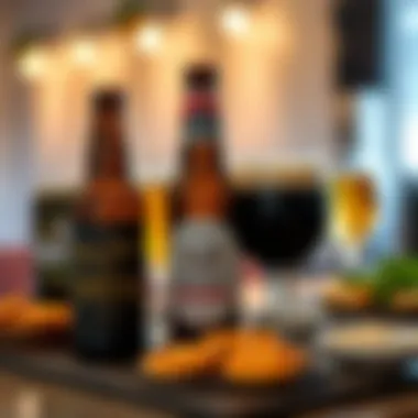Alcohol-Free Beers Paired with Delightful Snacks An elegant arrangement of alcohol-free beers paired with gourmet snacks