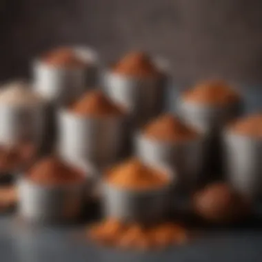 A variety of baking cocoa powders displayed in elegant containers