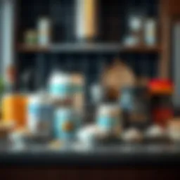 Variety of carb-free protein powders displayed on a kitchen counter