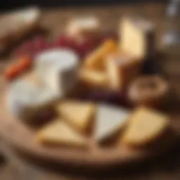 A selection of artisanal cheeses on a wooden platter