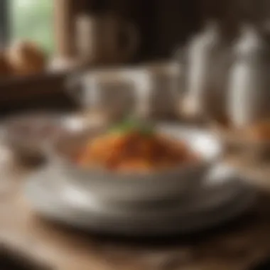 Close-up of handcrafted farmhouse dinnerware showcasing unique textures