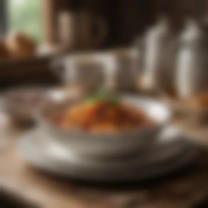 Close-up of handcrafted farmhouse dinnerware showcasing unique textures