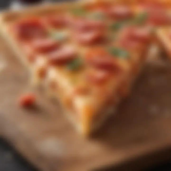 A close-up of a perfectly baked frozen pizza slice