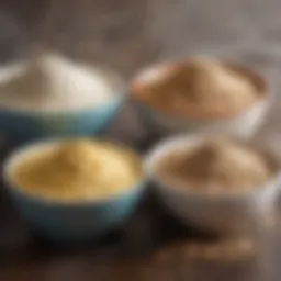 A variety of gluten-free flours displayed in bowls