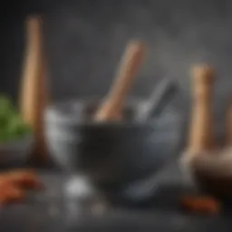 A beautifully crafted granite mortar and pestle set, showcasing its texture and natural patterns