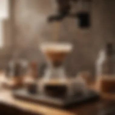 Pour Over Brewing Setup A pour over coffee setup with fresh grounds and equipment