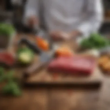 A detailed view of knife care products beside a well-maintained chef's knife