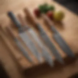 A selection of premium chef's knives displayed on a wooden block