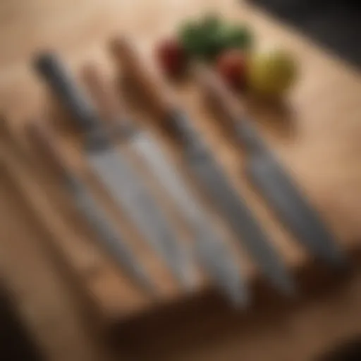 A selection of premium chef's knives displayed on a wooden block