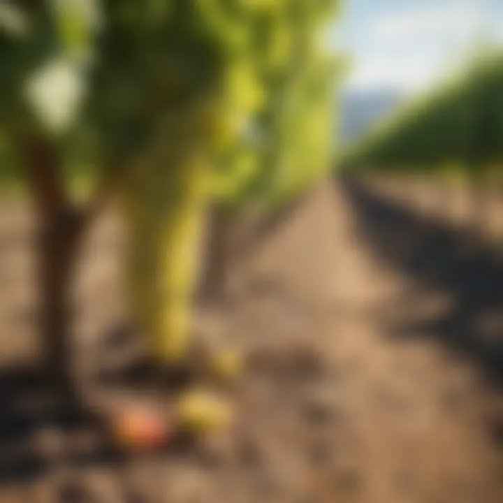 A vineyard showcasing Chardonnay grapes in a sunny landscape