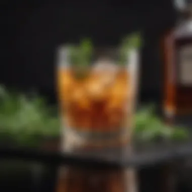 Elegant Whisky Cocktail An elegant whisky cocktail garnished with fresh herbs
