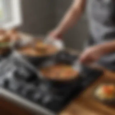 User Experience with Calphalon Cookware User engaging with Calphalon cookware, emphasizing usability