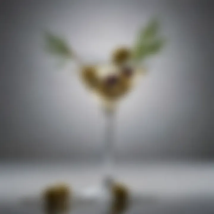 An artistic representation of olives submerged in a glass