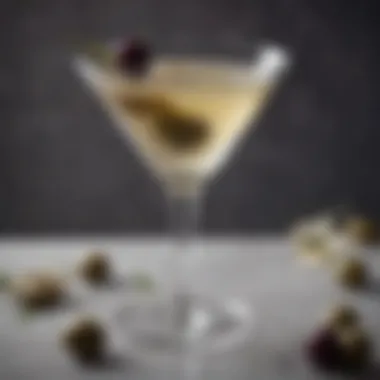 A perfectly crafted dirty vodka martini garnished with olives