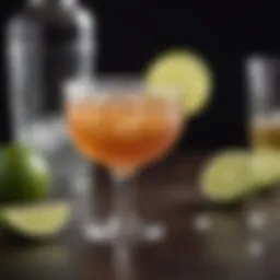 A vintage cocktail glass filled with an old fashioned margarita, garnished with a lime slice and salt rim