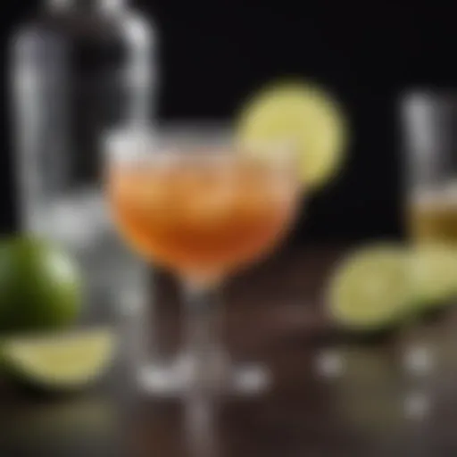 A vintage cocktail glass filled with an old fashioned margarita, garnished with a lime slice and salt rim