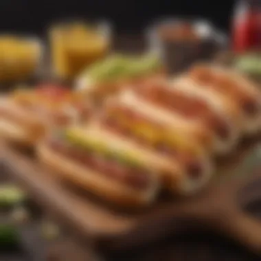 A variety of hot dog alternatives displayed on a wooden board