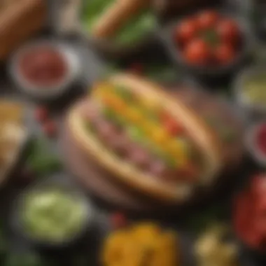 Fresh Ingredients for a Healthy Hot Dog A colorful assortment of fresh vegetables and herbs ready to complement a hot dog