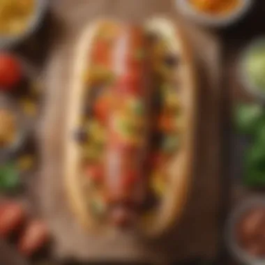 Garnished Hot Dog with Healthy Toppings A visually appealing hot dog garnished with healthy toppings