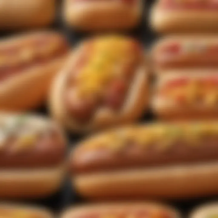 A close-up of nutritional labels on different hot dog brands