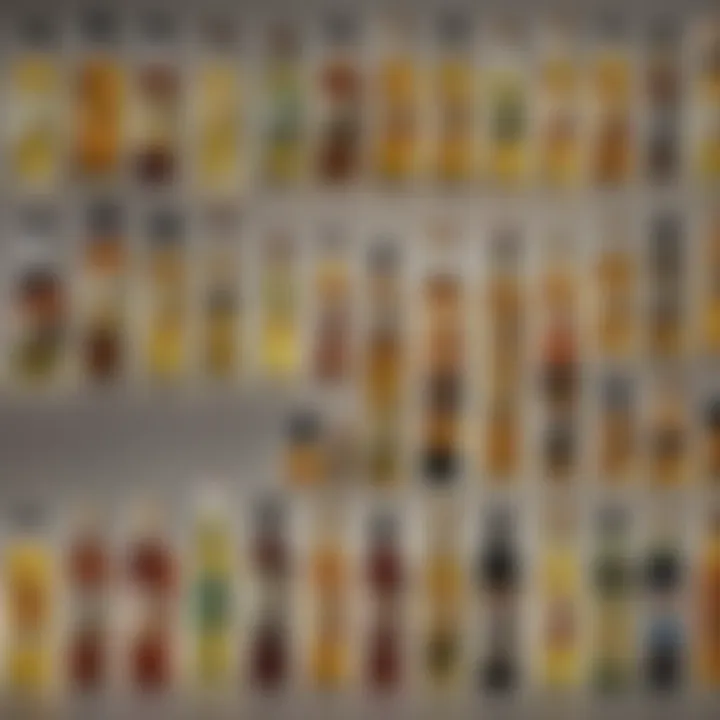 A collection of various jaitun oil bottles showcasing different types and flavors.