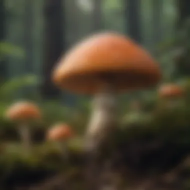 A detailed view of a poisonous mushroom with distinct markings.