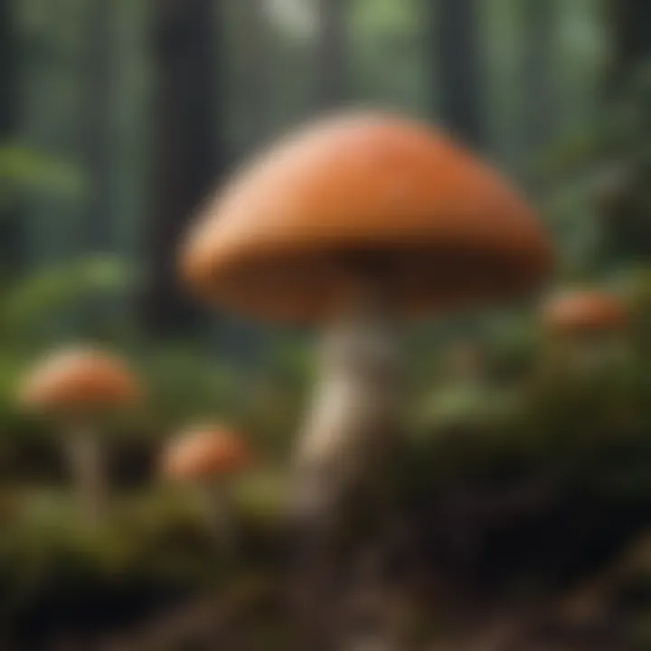 A detailed view of a poisonous mushroom with distinct markings.