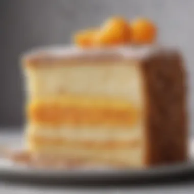 Delicate Texture of Light Cake A slice of light cake showcasing its airy texture